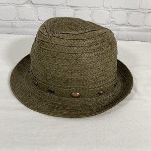 August 100% Paper Beaded Brown/ Green Narrow Brim Hat One Size